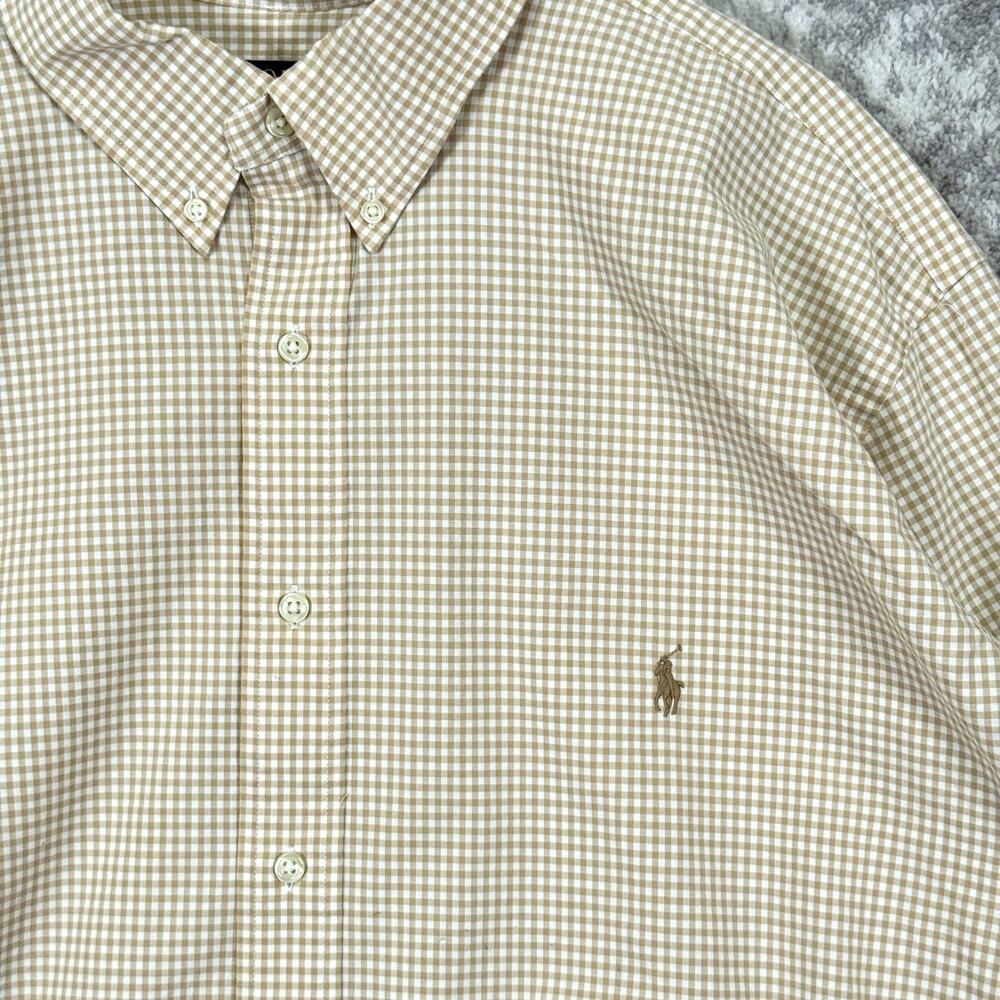Polo Ralph Lauren Shirt 2XB Mens Tan Gingham Check Performance Stretch Cotton